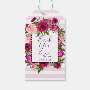 Pink Rose & Poppy Floral Bouquet Wedding Thanks Geschenkanhänger