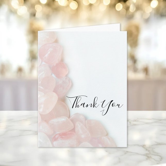 Pink Rose Quartz on White Wedding Thank You Dankeskarte (Von Creator hochgeladen)