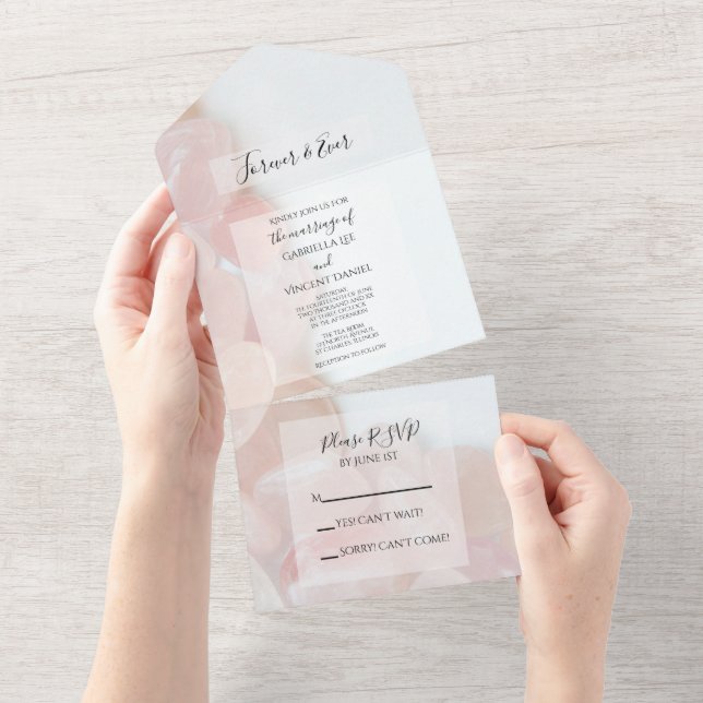 Pink Rose Quartz Wedding All In One Einladung (Abreißen)