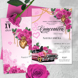 Pink Rose Quinceanera Pink Lowrider Chola Chicana Einladung