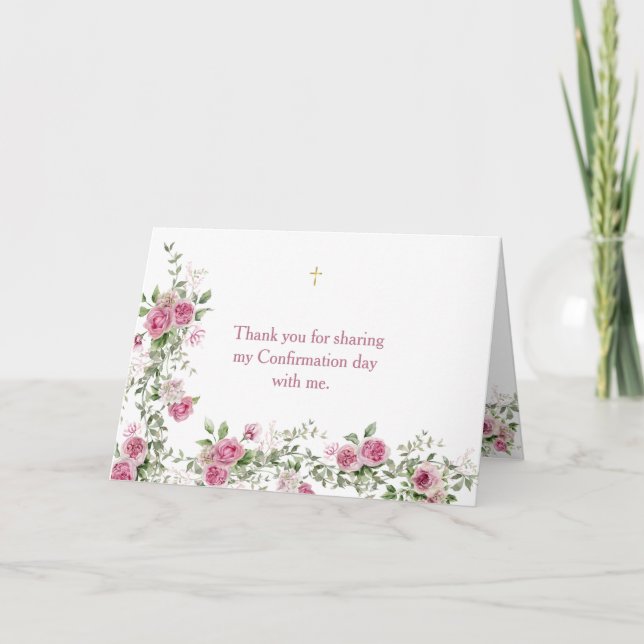 Pink Rose Religious Confirmation Danke Karte (Vorderseite)