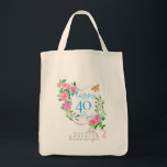 Pink Rose Ribbon 40th Birthday Tragetasche<br><div class="desc">Lovely and elegant rose with butterfly.</div>