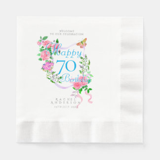 Pink Rose Ribbon 70th Birthday Serviette