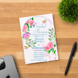 Pink Rose Romantics Bridal Akryllische Einladung