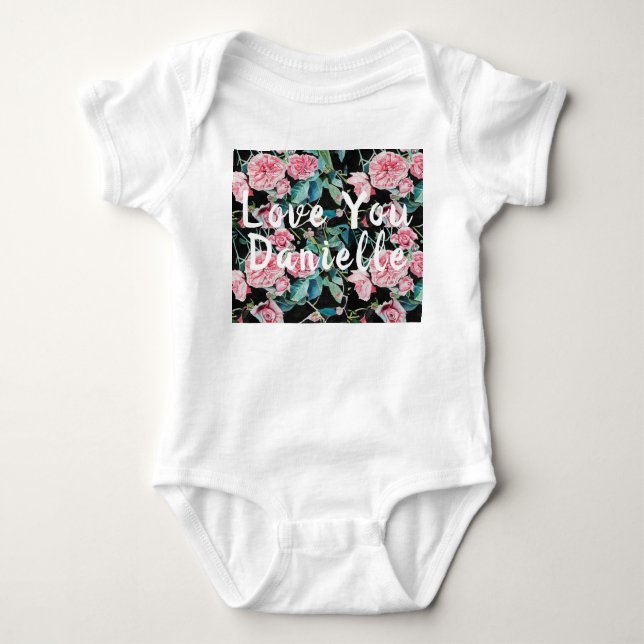 Pink Rose Roses Love You Babies One-Piece Bodysuit Baby Strampler (Vorderseite)