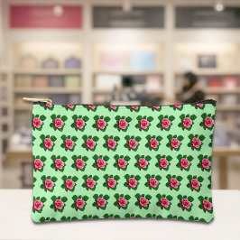 Pink Rose Seamless Pattern on Light Green Pouch Zubehörtasche
