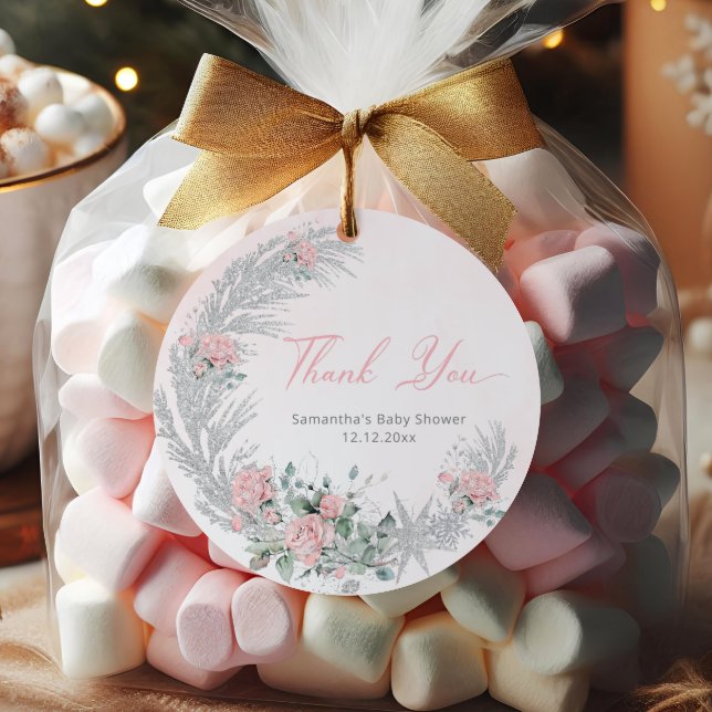 Pink Rose Silver Winter Thank you Geschenkanhänger (Von Creator hochgeladen)