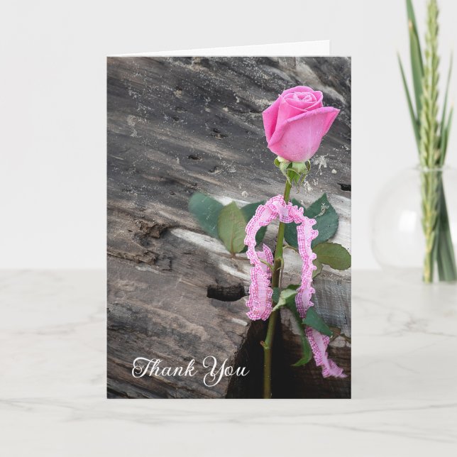 Pink Rose und Driftwood Vielen Dank Karte (Vorderseite)