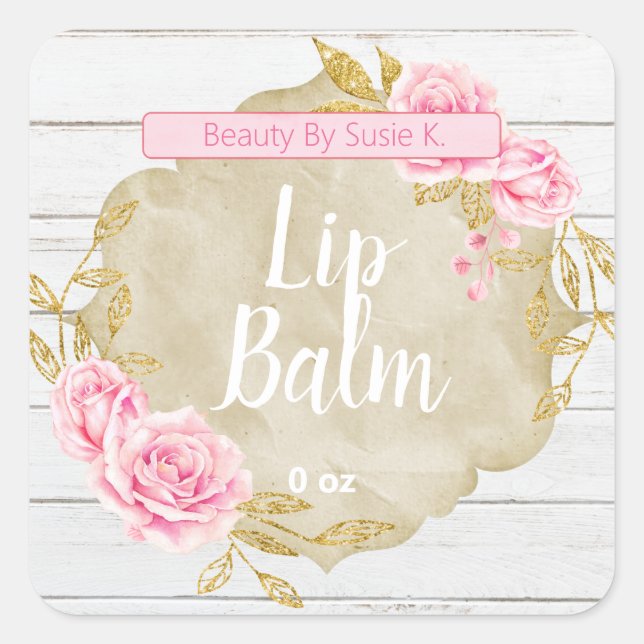 Pink Rose Vintag Lip Balm Labels Quadratischer Aufkleber (Vorderseite)