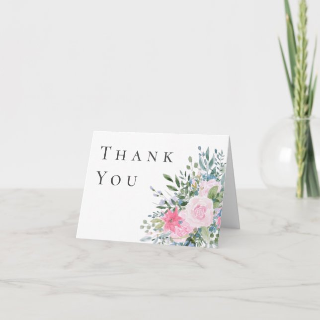 Pink Rose Wasserfarbe Danke Karte (Vorderseite)