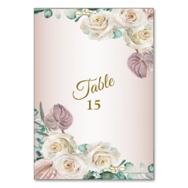 Pink Rose Watercolor Greenery Golden Dusty Party Tischnummer