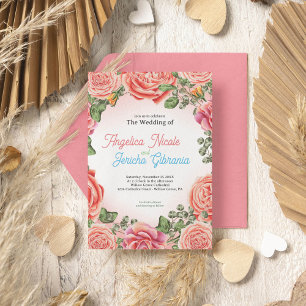 Pink Rose Wedding Theme Einladung