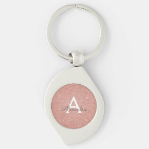 Pink-Roségold-Glitter & Glanz Monogramm Schlüsselanhänger