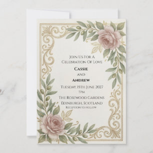 Pink-Roségold-Rollen-Hochzeit Einladung