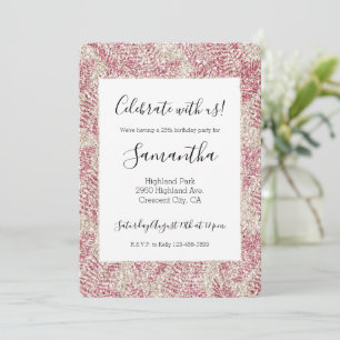 Pink-Rosen-Creme-Glitter-Tropische Blätter      Einladung