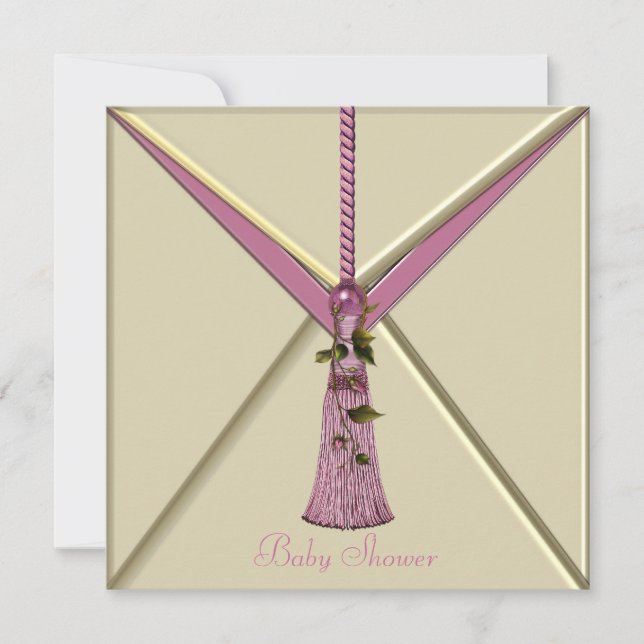 Pink Rosenknospe Tassel Baby Dusche Einladungen (Vorderseite)