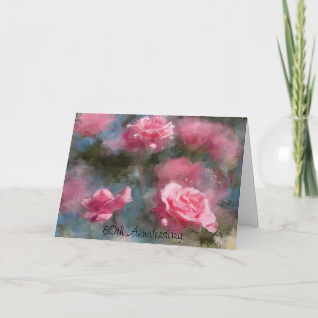 Pink Roses Art Grußkarte zum 60. Jubiläum Karte (Vorderseite)