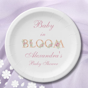 Pink Roses Baby in Bloom Baby Dusche Pappteller