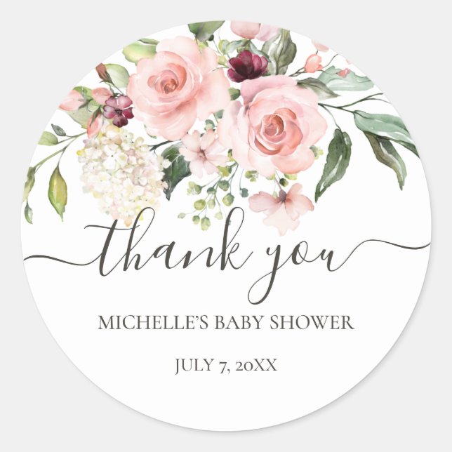 Pink Roses Babydusche Danke, dass Sie Sticker bevo (Vorderseite)