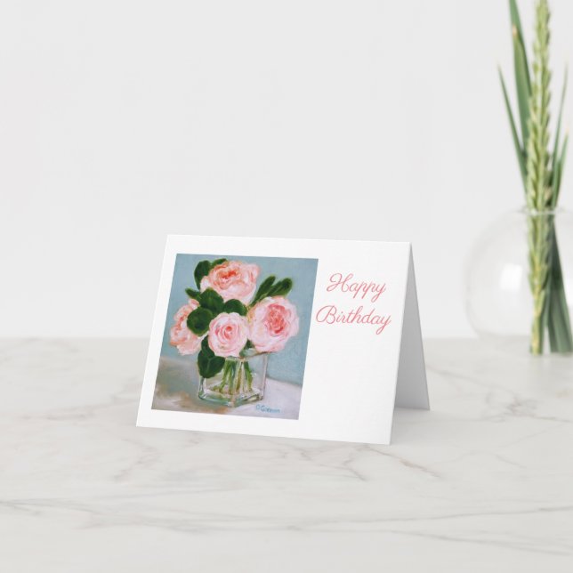 Pink Roses Birthday Card Karte (Vorderseite)