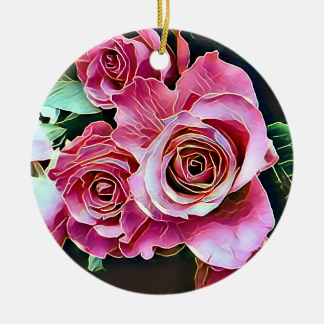 PINK ROSES BLUME KERAMIK ORNAMENT (Vorne)