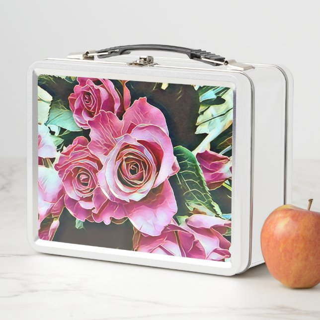 PINK ROSES BLUME METALL BROTDOSE (Beispiel)