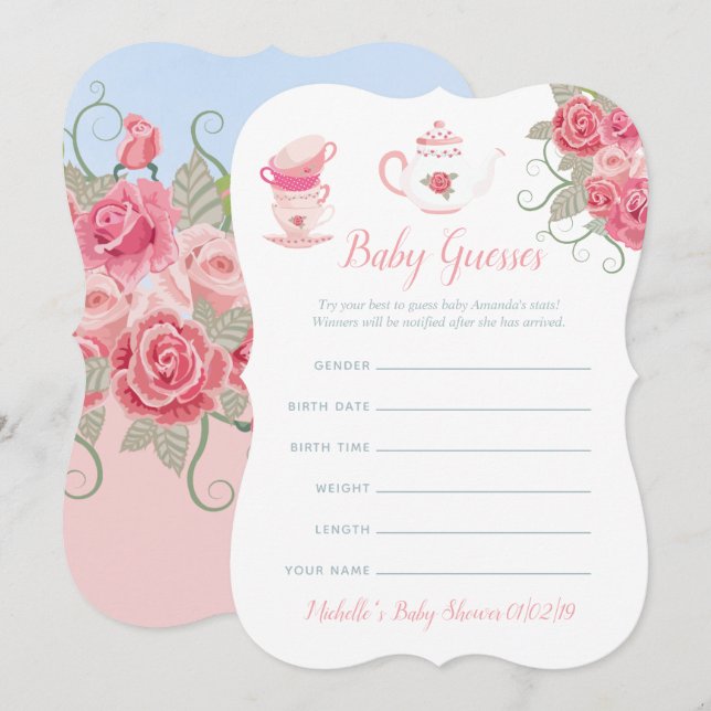 Pink Roses Blumenkohl Tee Party Kinderdusche Ratsc Einladung (Vorne/Hinten)