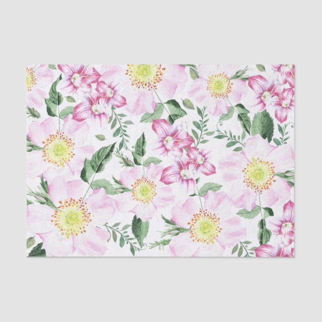 Pink Roses Boho Blumenmuster Seidenpapier (Vorderseite)