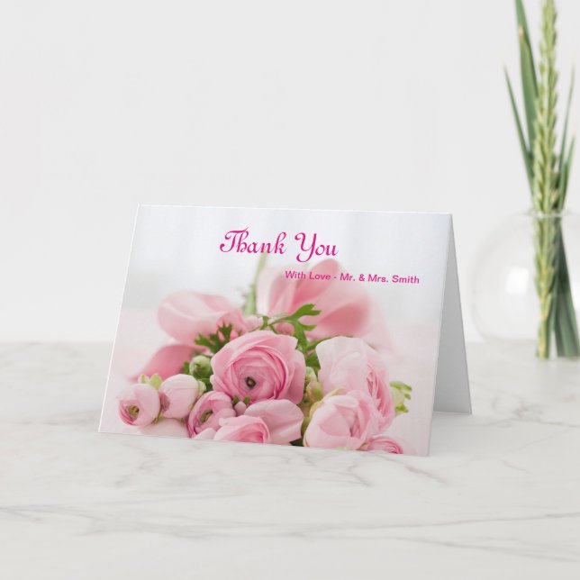 Pink Roses Bouquet Vielen Dank Dankeskarte (Vorderseite)