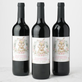 Pink Roses Bunny Easter Kaninchen Babydusche Weinetikett
