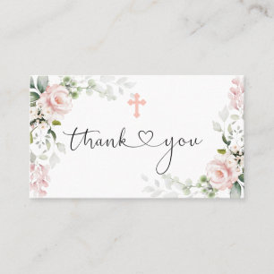 Pink Roses Cross Taufe Vielen Dank Visitenkarte
