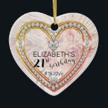 Pink Roses |Diamonds 21st Birthday Keepsake Orname Keramik Ornament<br><div class="desc">Elegant faux (printed) diamonds and pink roses and pampass grass keepsake 21st birthday ornament design by Holiday Hearts Designs (rights reserved). Template fields are provided for you to personalize with name and date. All effects (diamonds and abstract floral tones) are faux -- they are designed to appear as realistic as...</div>