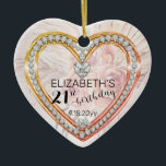 Pink Roses |Diamonds 21st Birthday Keepsake Orname Keramik Ornament<br><div class="desc">Elegant faux (printed) diamonds and pink roses and pampass grass keepsake 21st birthday ornament design by Holiday Hearts Designs (rights reserved). Template fields are provided for you to personalize with name and date. All effects (diamonds and abstract floral tones) are faux -- they are designed to appear as realistic as...</div>