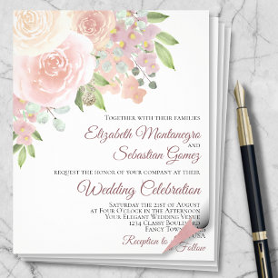 Pink Roses Elegant Boho PAPER Hochzeit Einladung F Flyer