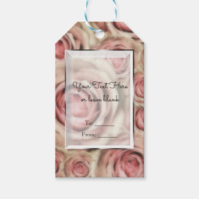 Pink Roses Elegant Bridal Wedding Floral Gefallen Geschenkanhänger (Vorderseite)