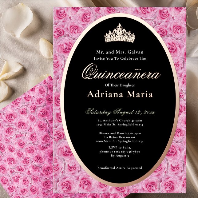 Pink Roses Elegant Rose Gold Floral Quinceanera   Folieneinladung (Von Creator hochgeladen)