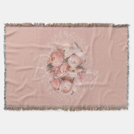 Pink Roses Elegant Vintage Personalized Monogram Decke