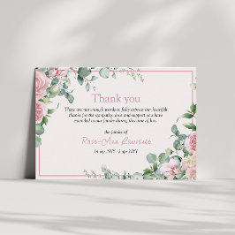 Pink roses eucalyptus leaves floral frame funeral dankeskarte