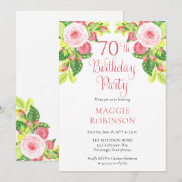 Pink Roses Floral 70th Birthday Party  Einladung