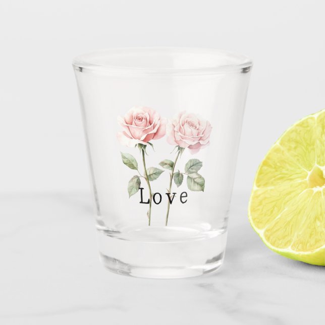 Pink Roses Floral Love Schnapsglas (Vorderseite)