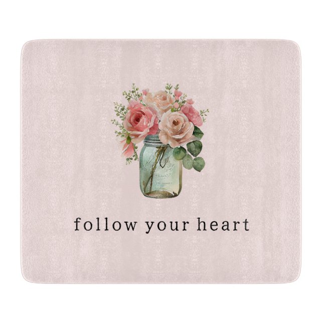 Pink Roses Floral Mason Jar Schneidebrett (Vorderseite)