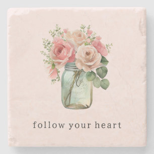 Pink Roses Floral Mason Jar Steinuntersetzer