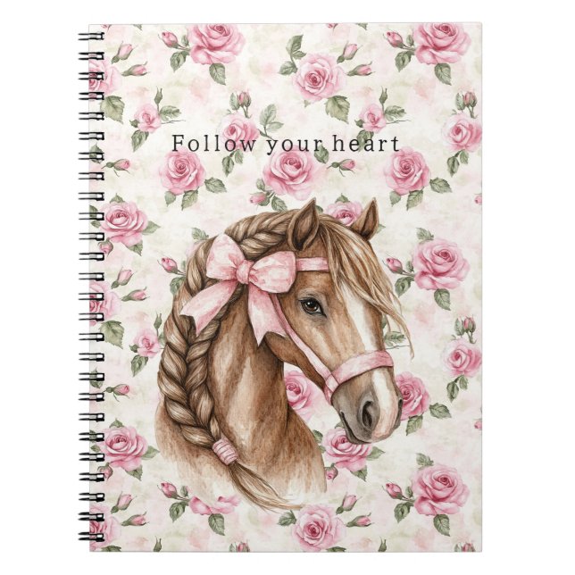 Pink Roses Floral Pretty Horse Pink Bow Notizblock (Vorderseite)