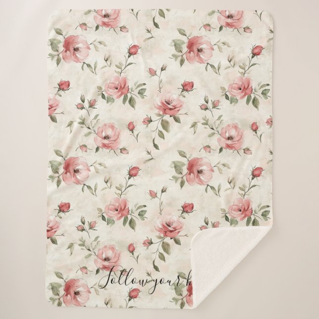 Pink Roses Floral  Sherpadecke (Vorderseite)
