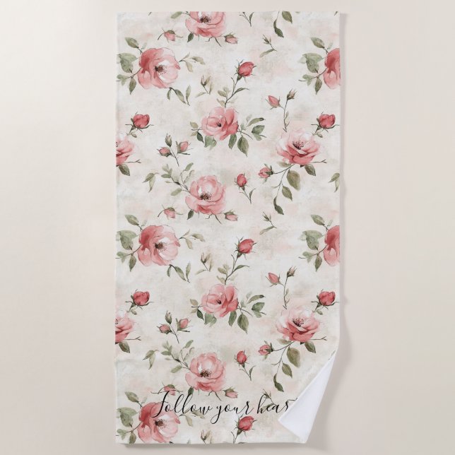 Pink Roses Floral  Strandtuch (Vorderseite)