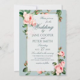 Pink roses floral Wedding Invitation Einladung