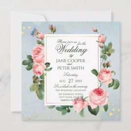 Pink Roses floral Wedding Invitation Einladung
