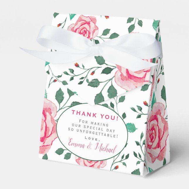 Pink Roses & Foliage Muster Vielen Dank für Ihre H Geschenkschachtel (Vorderseite)