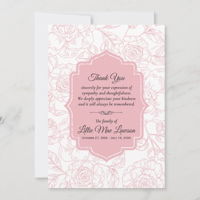 Pink Roses Funeral Memorial Merci Cartes (Devant)