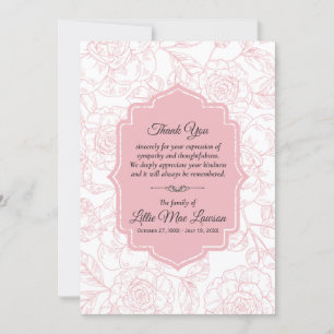Pink Roses Funeral Memorial Merci Cartes